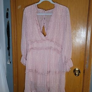Pink open back sleeved dress